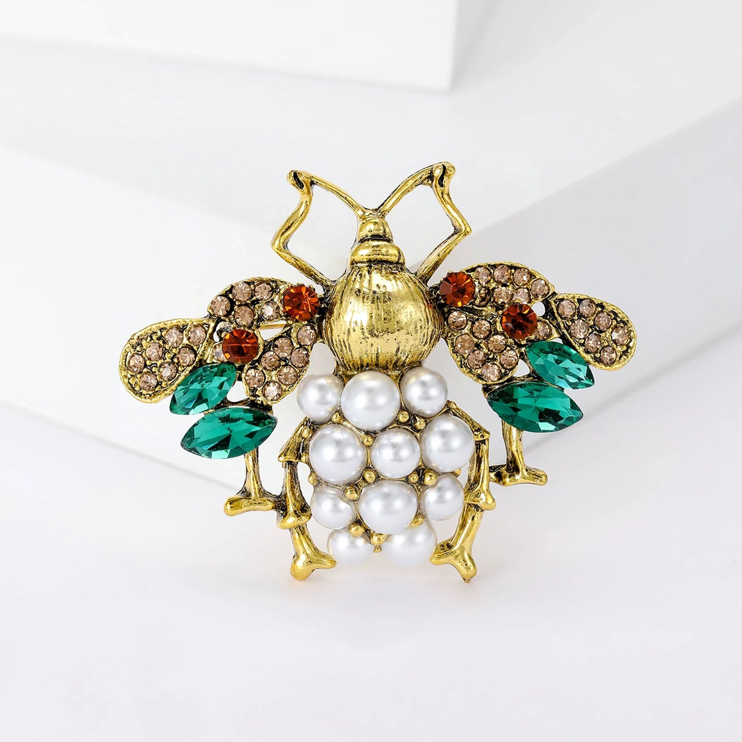 Rhinestone Insect Brooch Unisex Pearl Beetle Pin