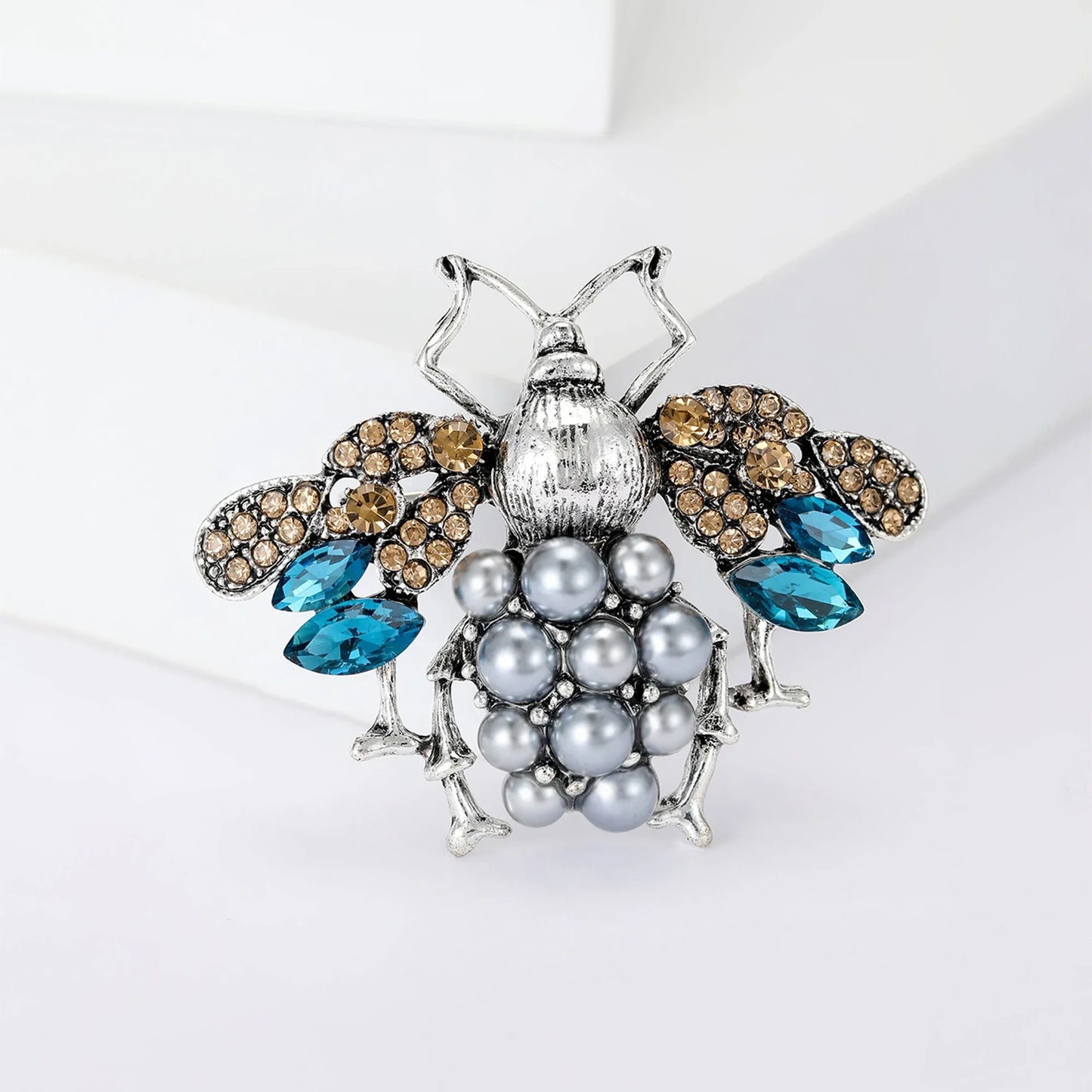 Rhinestone Insect Brooch Unisex Pearl Beetle Pin