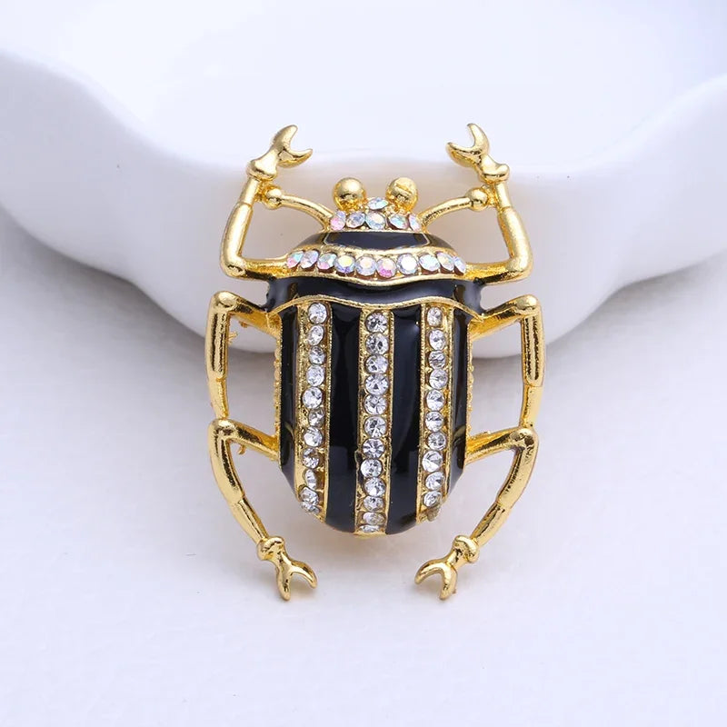 Rhinestone Insect Brooch Unisex Pearl Beetle Pin