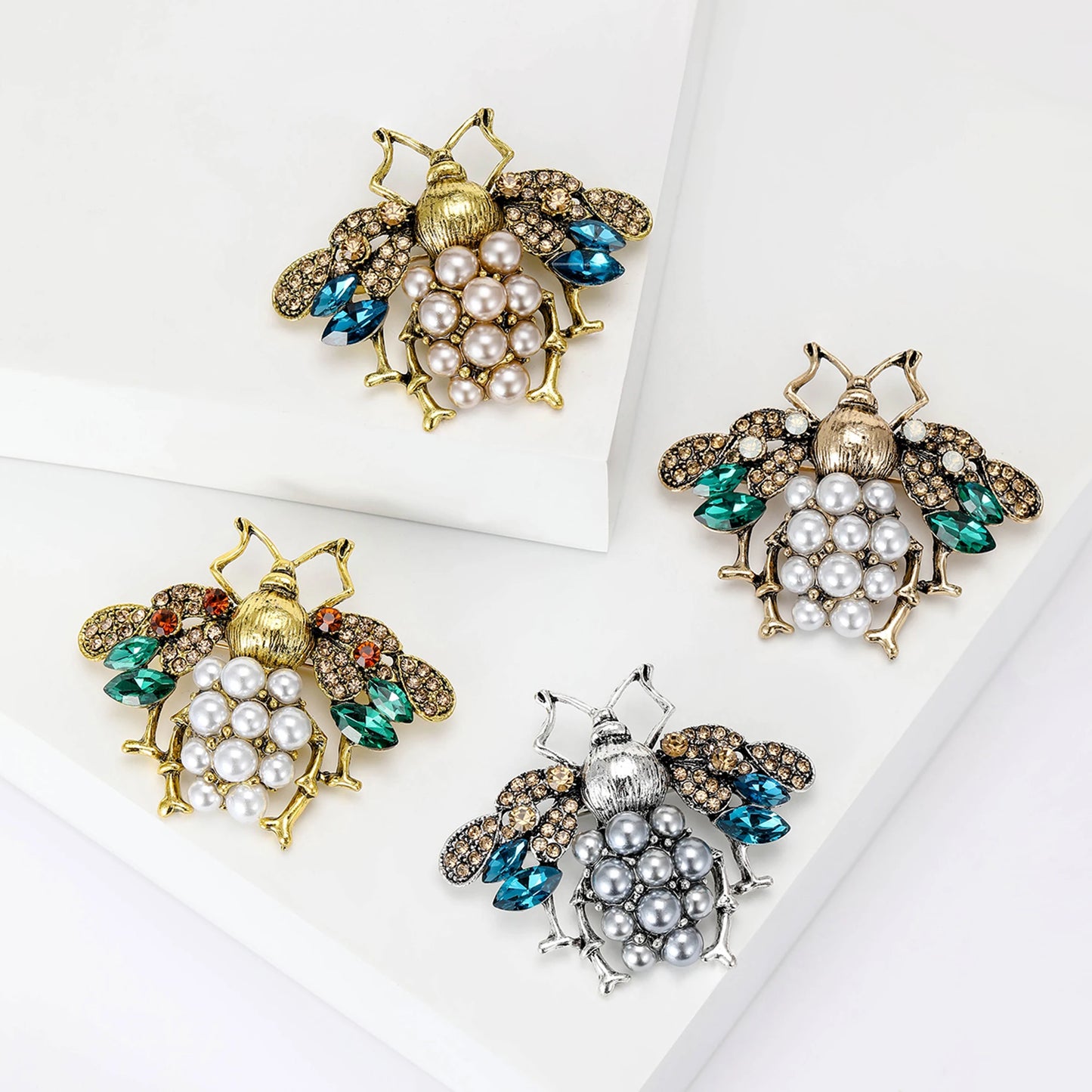 Rhinestone Insect Brooch Unisex Pearl Beetle Pin