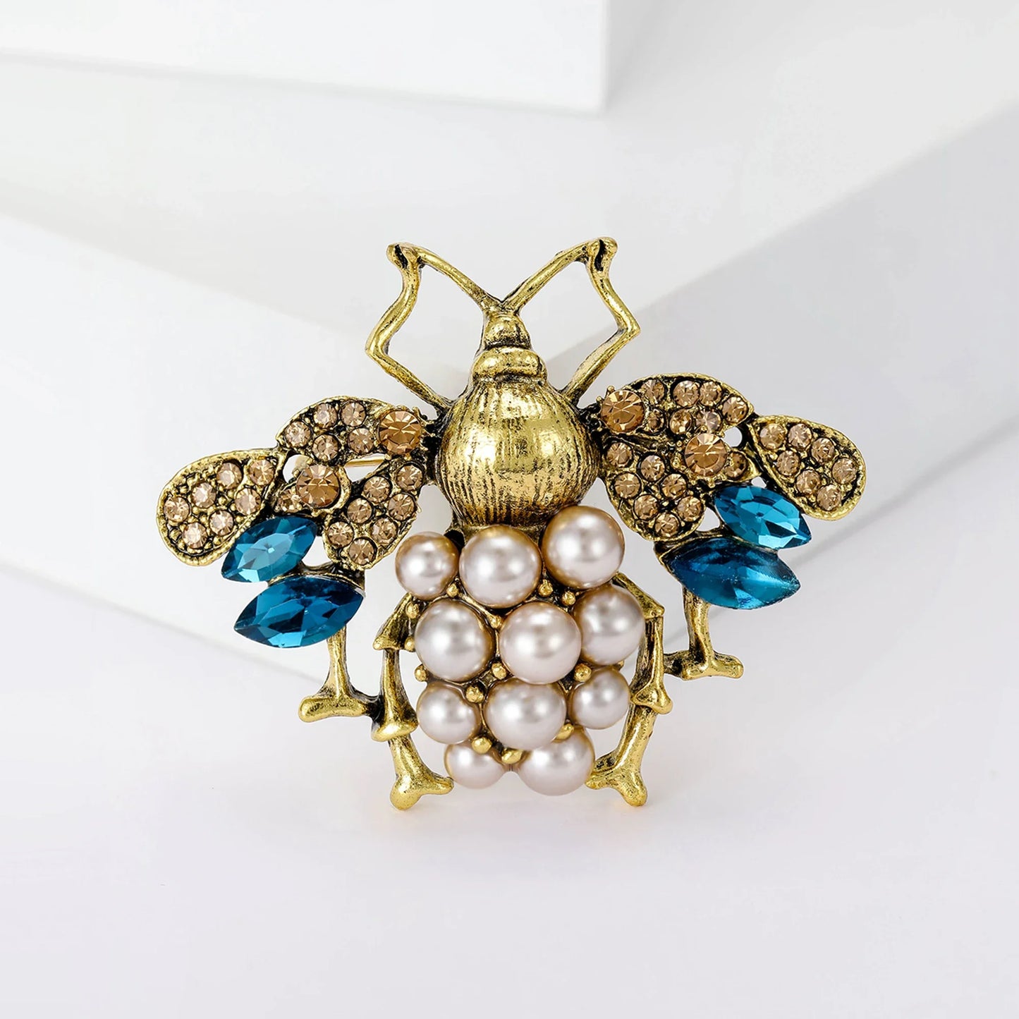 Rhinestone Insect Brooch Unisex Pearl Beetle Pin