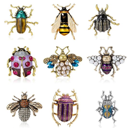 Rhinestone Insect Brooch Unisex Pearl Beetle Pin